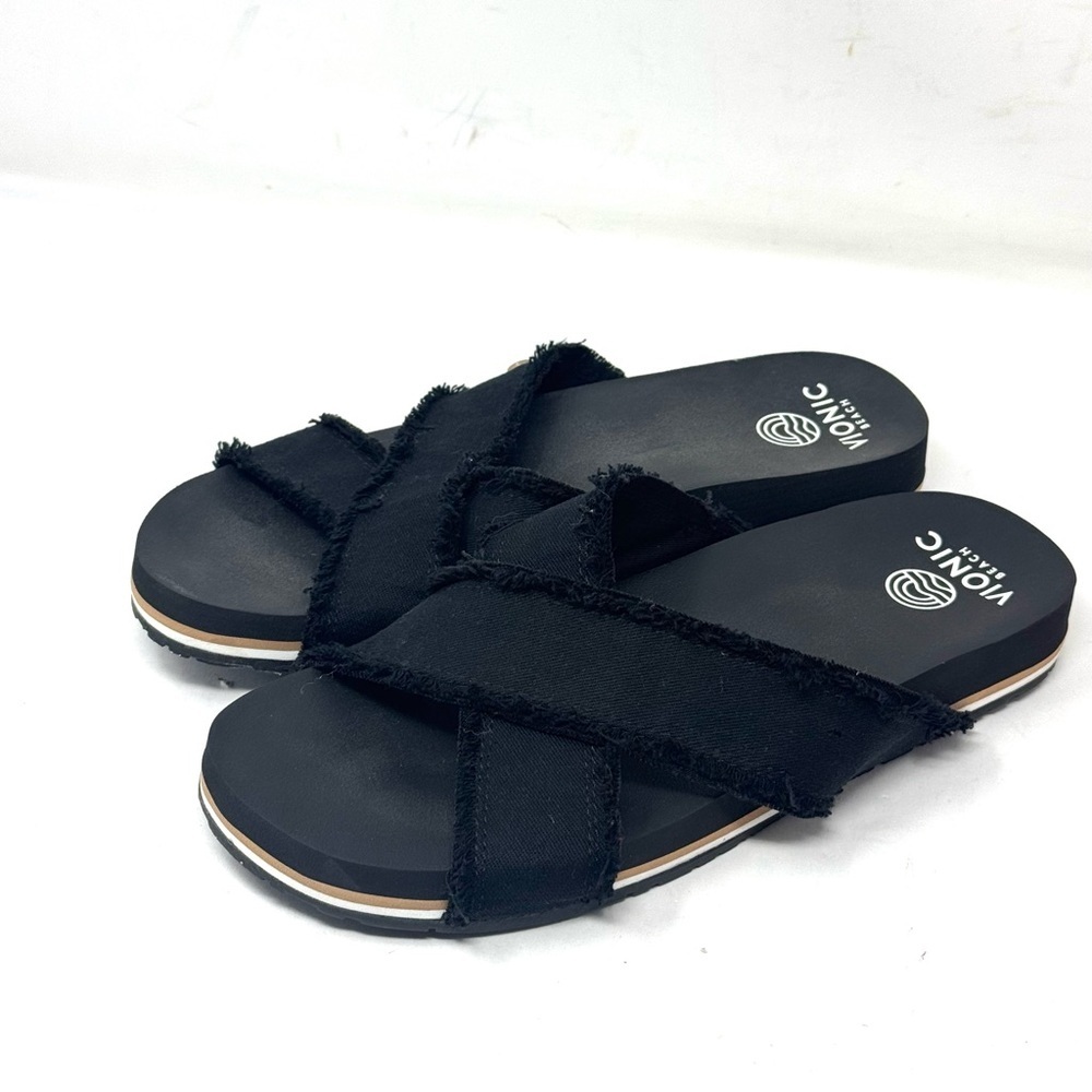 Vionic Beach Panama Slide Sandals Womens 7 Black Cross Strap Comfort  Worn Once
